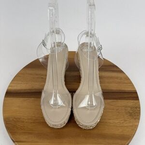 New Womens BP Nordstrom Ginny Clear Beige Strappy Espadrille Wedge Sandals Sz 11